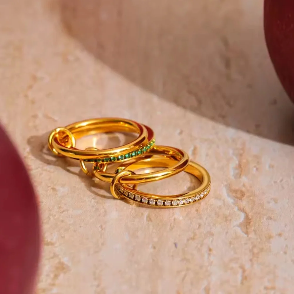 Layered Stacked Ring 18K Golden Plated Stainless Steel SIZE 8 - Picture 3 of 14